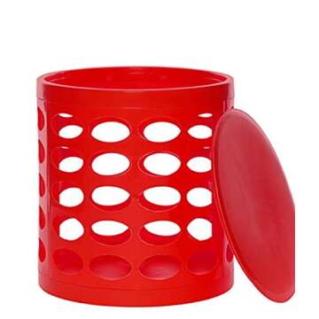 NuSteel TT-101RDV Otto Storage Stool - Round Plastic Storage Ottoman with Oval Perforated Pattern Red