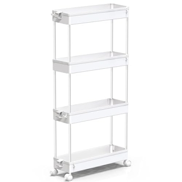 SPACEKEEPER Slim Rolling Storage Cart 4 Tier Bathroom Organizer Mobile Shelving Unit Utility Cart To...
