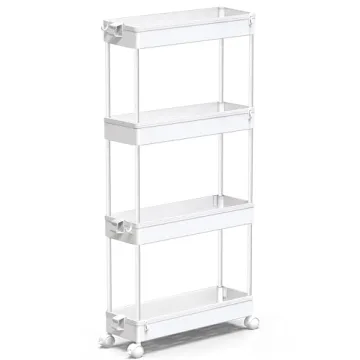 SPACEKEEPER Slim Rolling Storage Cart 4 Tier Bathroom Organizer Mobile Shelving Unit Utility Cart To...