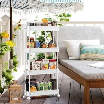 SPACEKEEPER Slim Rolling Storage Cart 4 Tier Bathroom Organizer Mobile Shelving Unit Utility Cart Tower Rack for Kitchen Laundry Narrow Places, White