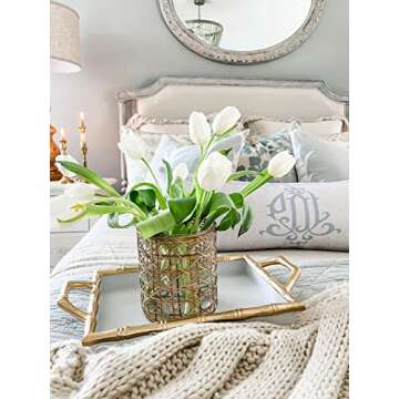 Serene Spaces Living Saigon Cane Wrapped Glass Hurricane Candle Holder - Elegant Centerpieces for Ta...