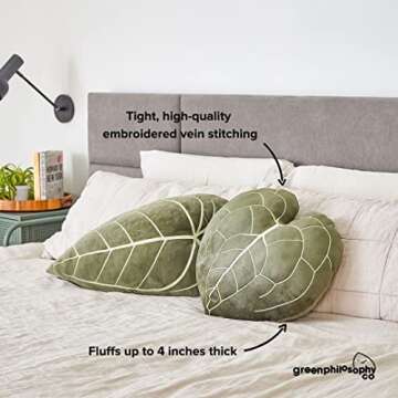 Green Philosophy Co. Plush Leaf Pillow 3D Accent Clarinervium Leaf Throw Pillow for Couch Sofa Livin...