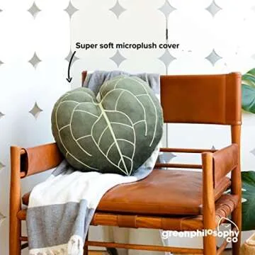 Green Philosophy Co. Plush Leaf Pillow 3D Accent Clarinervium Leaf Throw Pillow for Couch Sofa Living Room Home Decor for Plant Lovers, Garden Lovers, Green Thumb Family & Friends