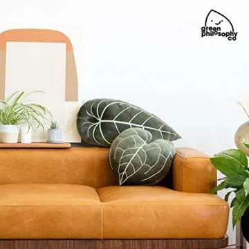 Green Philosophy Co. Plush Leaf Pillow 3D Accent Clarinervium Leaf Throw Pillow for Couch Sofa Living Room Home Decor for Plant Lovers, Garden Lovers, Green Thumb Family & Friends