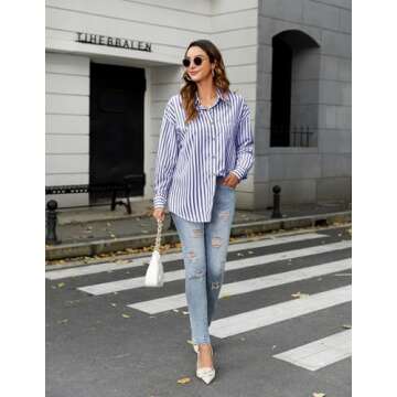Stylish HOTOUCH Women’s Striped Button Down Shirt