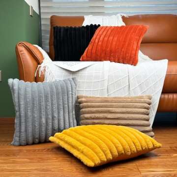 Luxurious 18x18 Soft Faux Fur Throw Pillow Covers Set of 2