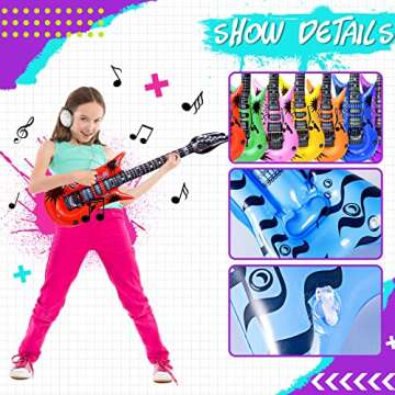 Max Fun Inflatable Rock Star Toy Set, 48pcs Inflatable Party Props for Kids 80s 90s Party Decorations Inflatable Guitars Inflate Rock Band Assortment Party Favors (Random Color)