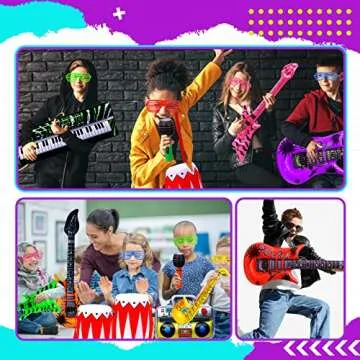 Max Fun Inflatable Rock Star Toy Set, 48pcs Inflatable Party Props for Kids 80s 90s Party Decorations Inflatable Guitars Inflate Rock Band Assortment Party Favors (Random Color)