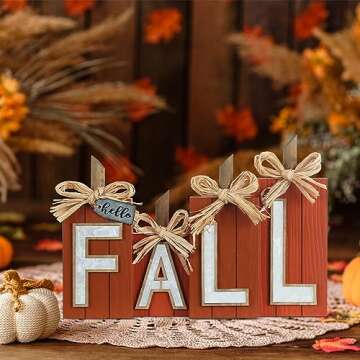 DECSPAS Fall Decorations for Home - Rustic Pumpkin Decor with 'FALL' Sign