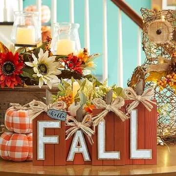 DECSPAS Fall Decorations - Rustic Wooden Pumpkin Fall Decor