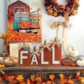DECSPAS Fall Decorations - Rustic Wooden Pumpkin Fall Decor