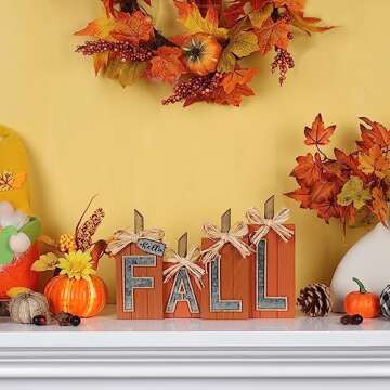 DECSPAS Fall Decorations - Rustic Wooden Pumpkin Fall Decor