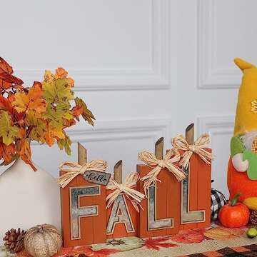 DECSPAS Fall Decorations - Rustic Wooden Pumpkin Fall Decor