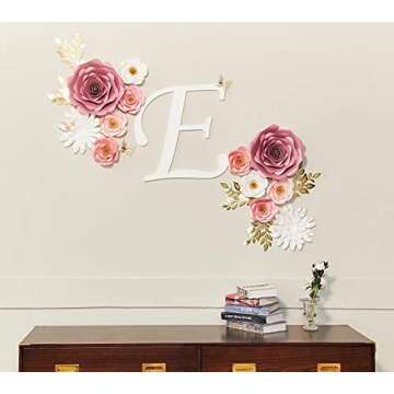Large Paper Flowers Decorations for Wall, Artificial 3D Flower Wall Decor with Gold Butterfly Sticker for Baby Girl Nursery Room, Pink Roses Spring Garden Tea Party Bulletin Board Decoration