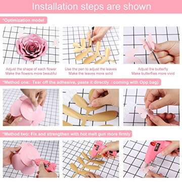 Large Paper Flowers Decorations for Wall, Artificial 3D Flower Wall Decor with Gold Butterfly Sticker for Baby Girl Nursery Room, Pink Roses Spring Garden Tea Party Bulletin Board Decoration