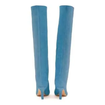 RJYLP Knee High Boots Women Wide Calf Kitten Heeled Boots Square Toe Suede Stiletto Long Booties Ladies Riding Boots