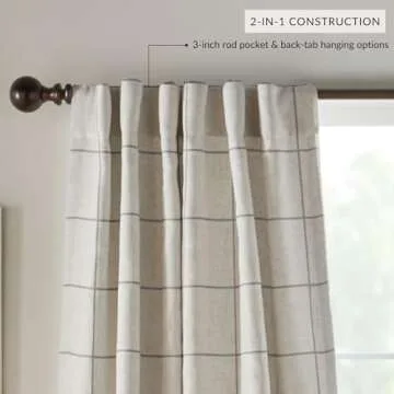 Elrene Home Fashions Brighton Windowpane Plaid Blackout Window Curtain, Living Room and Bedroom Drape with Back Tab and Rod Pocket Tabs, 52"x108", Gray, 1 Panel
