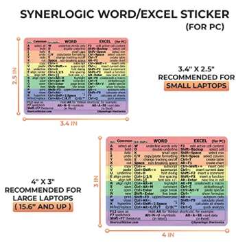 Synerlogic Word/Excel Windows Shortcut Sticker | Reference Guide Keyboard Shortcut Sticker | Work from Home Essentials | Excel Shortcuts Cheat Sheet Laminated No-Residue Vinyl (Rainbow/Small, 1pc)
