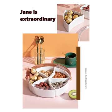 Round Plastic Divided Serving Tray with Lid and Handle Snack Box Container, Snackle Box Container, Veggie tray, Fruit tray Snack tray, Travel Snack Container, Candy Organizer for Daily Use & Events