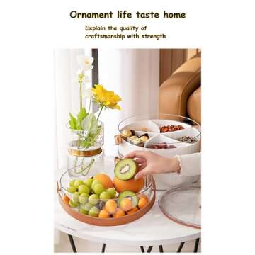 Round Plastic Divided Serving Tray with Lid and Handle Snack Box Container, Snackle Box Container, Veggie tray, Fruit tray Snack tray, Travel Snack Container, Candy Organizer for Daily Use & Events