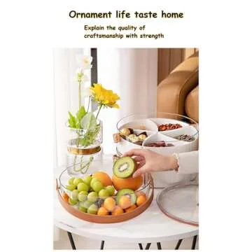 Round Plastic Divided Serving Tray with Lid and Handle Snack Box Container, Snackle Box Container, Veggie tray, Fruit tray Snack tray, Travel Snack Container, Candy Organizer for Daily Use & Events