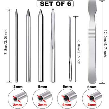 BBTO 6 Pieces Paracord Stitching Set 6 Sizes Paracord FID Lacing Stitching Needles Smoothing Tool Lacing Leathercraft Needle Silvery