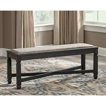 Signature Design by Ashley Tyler Creek Modern Farmhouse Upholstered Dining Room Bench, Antique Black...