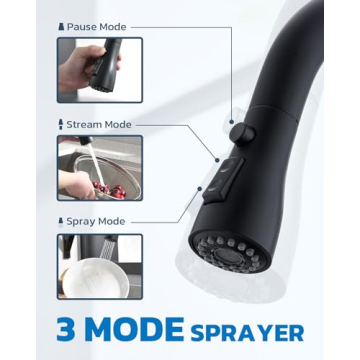 Arofa Matte Black Kitchen Faucet with Pull Down Sprayer