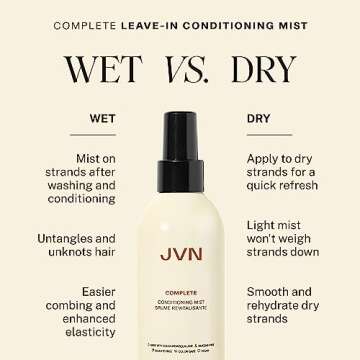 JVN Complete Leave-In Conditioning Mist, Frizz-Free Hydration Spray, UV Protection, Vegan Formula, Sulfate-Free, 5 Fluid Ounces