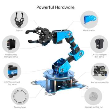 Robotic Arm for Arduino Coding Programming 6DOF Hiwonder-xArm1S STEM Educational Building Robot Arm Kits, 6 AXIS Full Metal Robotic Arm Wireless Handle/PC/App/Mouse Control Learning Robot