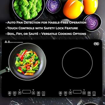 OMEO Portable Double Induction Cooktop 2 Burner Electric Cooktop, Touch Control 110V Induction Cooke...
