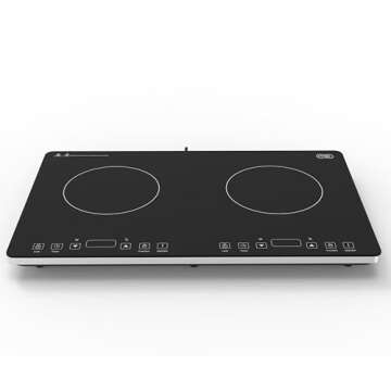 OMEO Portable Double Induction Cooktop 2 Burner Electric Cooktop, Touch Control 110V Induction Cooker with Safety Lock, Pause, Auto Shutoff Timer Setting, 9 Heating Level and Overheating Protection