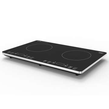 OMEO Portable Double Induction Cooktop 2 Burner Electric Cooktop, Touch Control 110V Induction Cooker with Safety Lock, Pause, Auto Shutoff Timer Setting, 9 Heating Level and Overheating Protection
