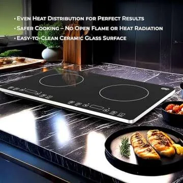 OMEO Portable Double Induction Cooktop 2 Burner Electric Cooktop, Touch Control 110V Induction Cooker with Safety Lock, Pause, Auto Shutoff Timer Setting, 9 Heating Level and Overheating Protection