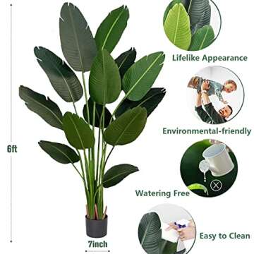 FLOWORLD Bird of Paradise Artificial Plant 6FT Tall Fake Plants with 13 Trunks Faux Banana Leaf Plant in Pot Decorative House Plants Tropical Palm Plant for Home Office Decor Indoor Outdoor