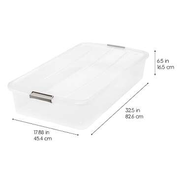 IRIS USA 50 Qt Plastic Under Bed Storage Organizer Bin Container with Secure Lids and Durable Black ...