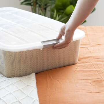 IRIS USA 50 Qt Plastic Under Bed Storage Organizer Bin Container with Secure Lids and Durable Black Buckles, Multi-Purpose for Clothes Shoes Clothing Bedding, Long, Clear