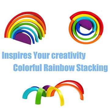 USATDD Wooden Rainbow Stacker Nesting Puzzle Blocks Large Tunnel Stacking Creative Building Color Sh...