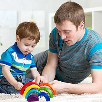 USATDD Wooden Rainbow Stacker Nesting Puzzle Blocks Large Tunnel Stacking Creative Building Color Shape Matching Educational Jigsaw Learning STEM Toys for Toddlers Boys Girls 1 2 3 4 5 Year Old Gifts