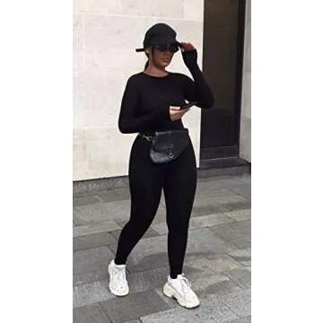 GOBLES Women's Sexy One piece Outfits Long Sleeve Back Zipper Bodycon Jumpsuit Rompers Black