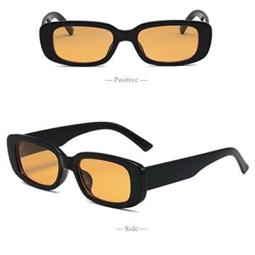 LASPOR Vintage Rectangle Sunglasses for Women Men Fashion Retro Small Square Frame Glasses UV 400 Protection Driving Black (Orange Yellow)