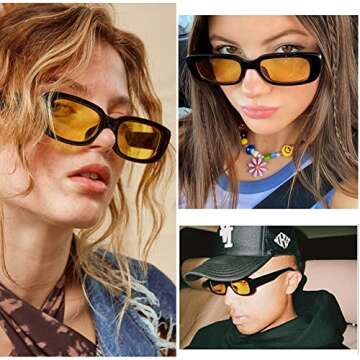 LASPOR Vintage Rectangle Sunglasses for Women Men Fashion Retro Small Square Frame Glasses UV 400 Protection Driving Black (Orange Yellow)