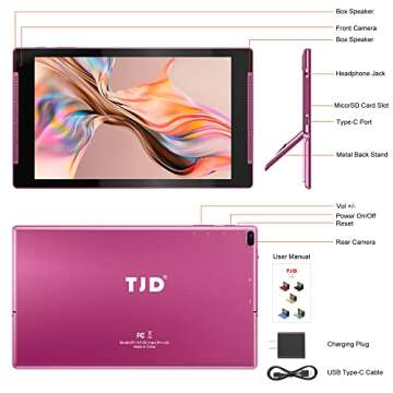 TJD 1011QU 10.1 Inch Android Tablet 2GB RAM 32GB ROM 128GB Expandable with Quad Core, GPS, BT 5.0, OTG, 2MP+8MP Camera for Kids Adult (Rose)