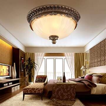 Loft Retro Ceiling Light Living Room Ceiling Light Kitchen Ceiling Lighting Bedroom Vintage Antique Decor 3-Ceiling Lamp Glass Lampshade Bar Cafe Salon Indoor Lamp, 48cm