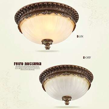 Loft Retro Ceiling Light Living Room Ceiling Light Kitchen Ceiling Lighting Bedroom Vintage Antique Decor 3-Ceiling Lamp Glass Lampshade Bar Cafe Salon Indoor Lamp, 48cm