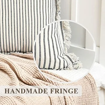 ZWJD 18x18 Striped Pillow Covers with Fringe Set of 2