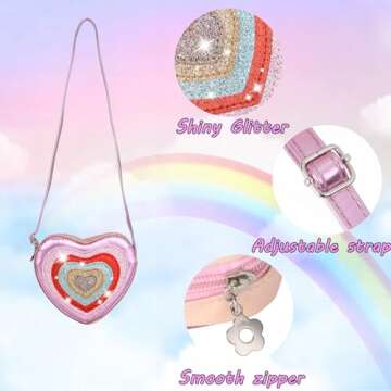 PRLINJSK Toddler Purse Gift, Little Girls Purse for Kids, Cute Crossbody Bag with Heart Sunglasses