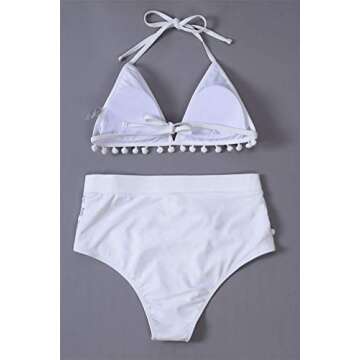 Dokotoo Womens Ladies Sporty Athletic High Waist Two Pieces Halter Fashion Bikini Set Padded Solid Tassel Swimsuit Swimwear Bathing Suit with Bottom Large A White