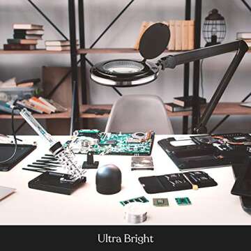 Brightech Lightview Pro Magnifying Glass with Stand & Light, Magnifying Floor Lamp with 6-Wheel Rolling Base for Facials & Lashes – Dimmable LED Work Light for Crafts, Sewing, and Projects - 3 Diopter