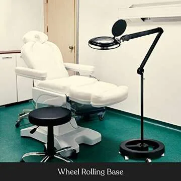 Brightech Lightview Pro Magnifying Glass with Stand & Light, Magnifying Floor Lamp with 6-Wheel Rolling Base for Facials & Lashes – Dimmable LED Work Light for Crafts, Sewing, and Projects - 3 Diopter